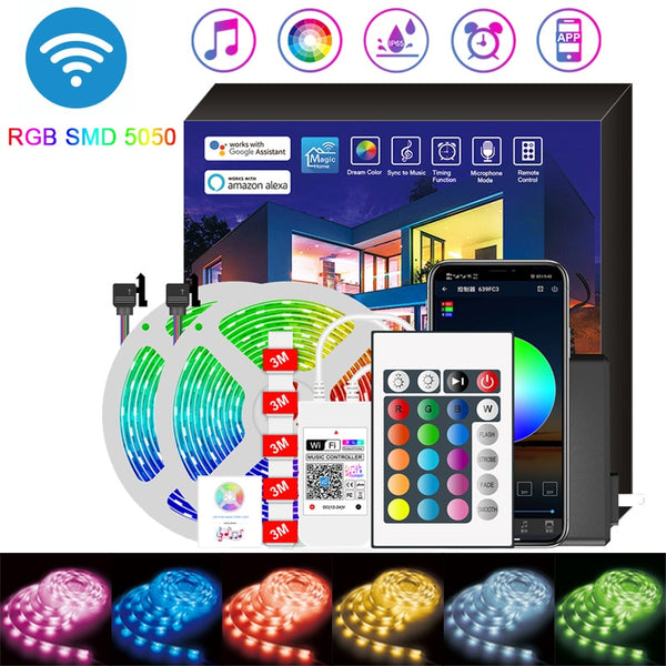 RGB Led Light Strip DC 12V With WIFI Controller SMD 5050 5m 10m 15m 20m 30m Neon Diode Ribbon Flexible Decoration For Room